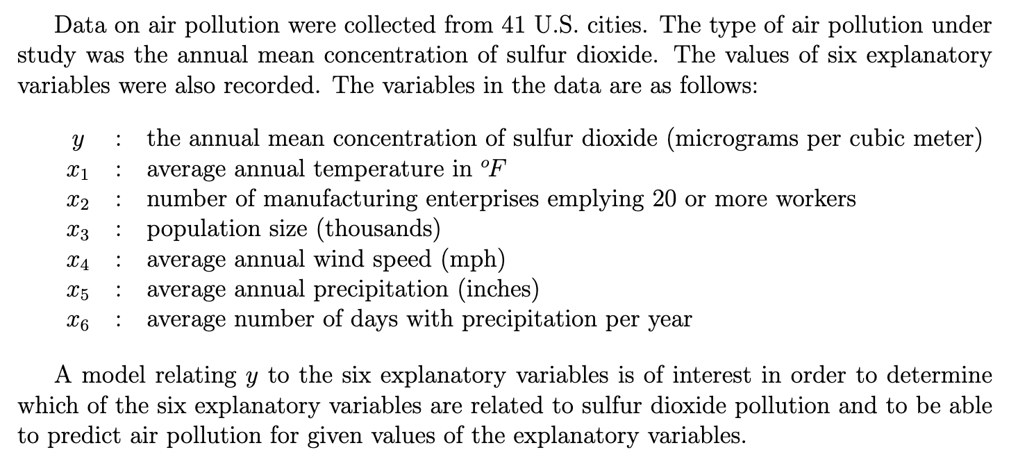Solved Data on air pollution were collected from 41 U.S. | Chegg.com