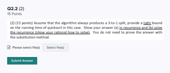 Solved Q2 Quicksort and Analysis 25 Points 1. (25 points) | Chegg.com