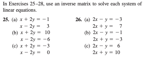 Solved In Exercises 25-28, use an inverse matrix to solve | Chegg.com