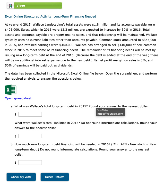 Solved Video Excel Online Structured Activity: Long-Term | Chegg.com