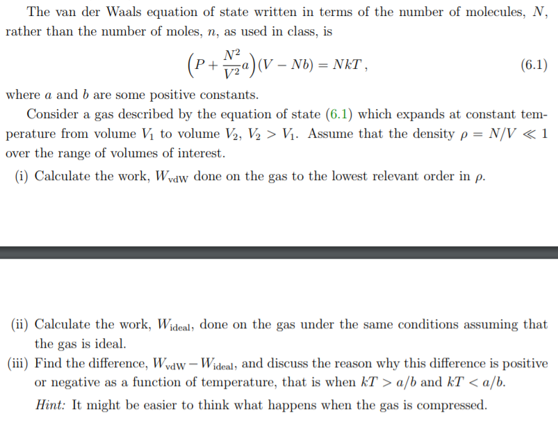 Solved The van der Waals equation of state written in terms | Chegg.com
