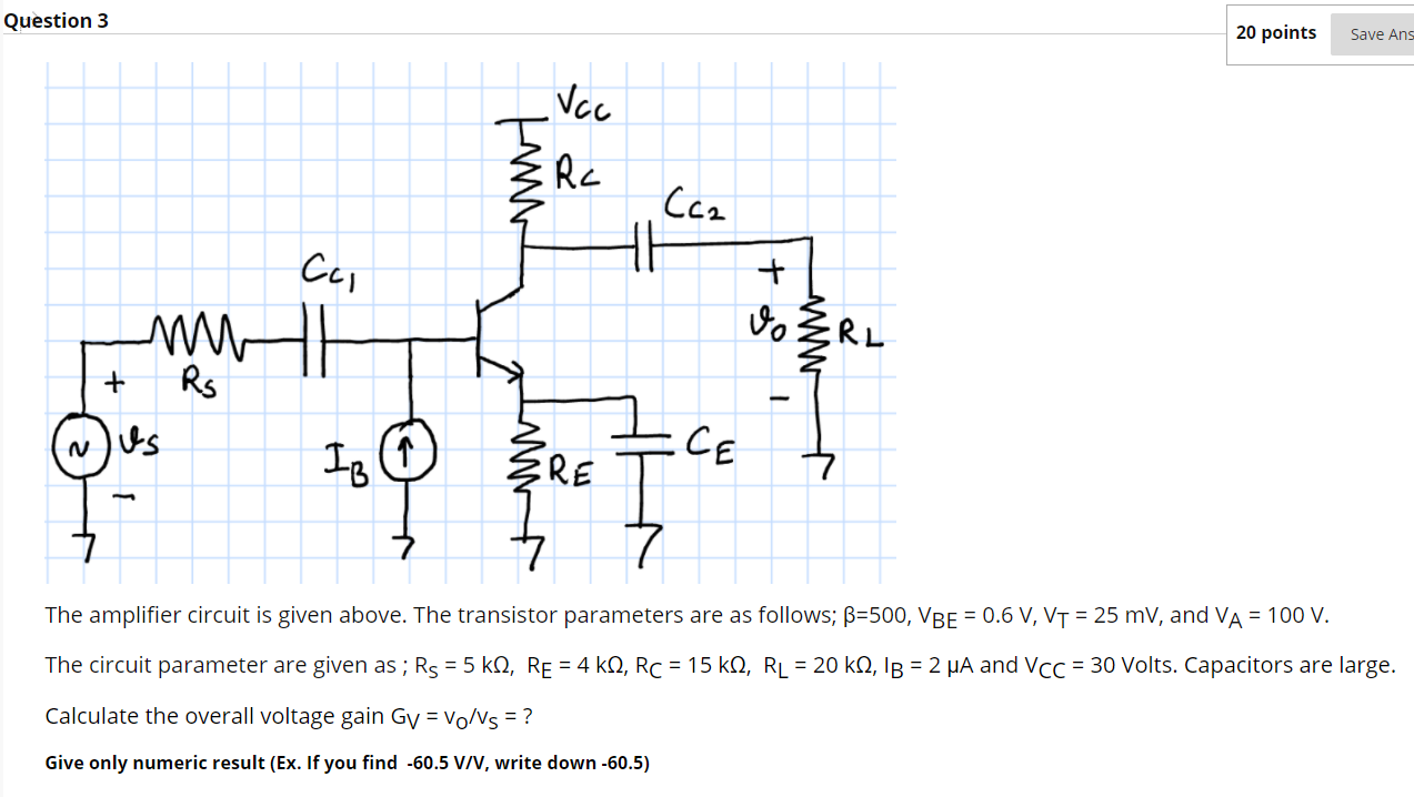 Solved Question 3 Points Save Ans Vcc Kw Rc Cc2 Hh C Chegg Com