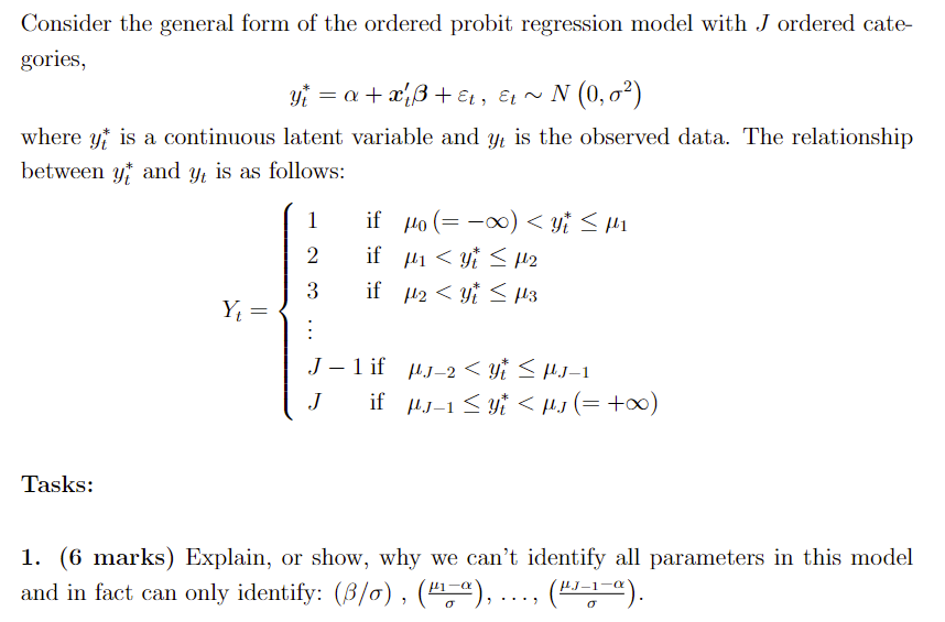 Consider the general form of the ordered probit | Chegg.com