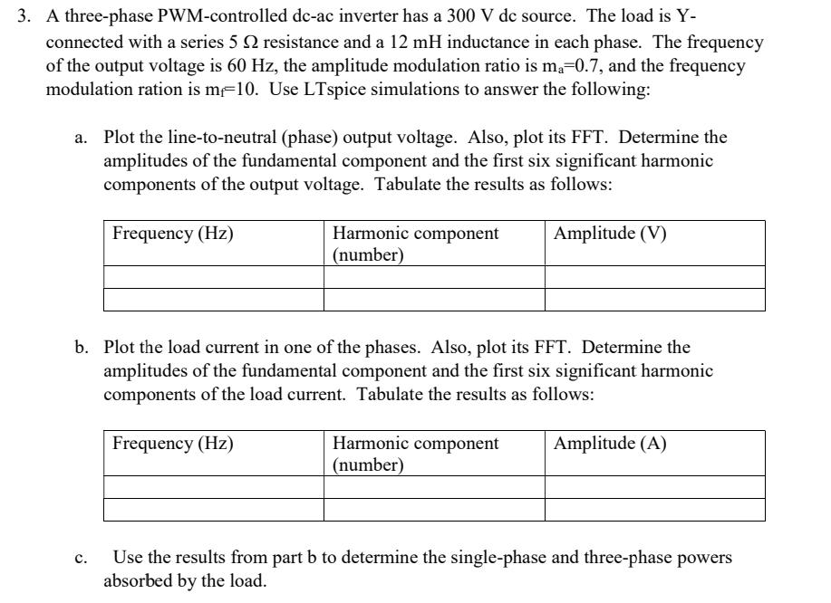 3. A three-phase PWM-controlled dc-ac inverter has a | Chegg.com