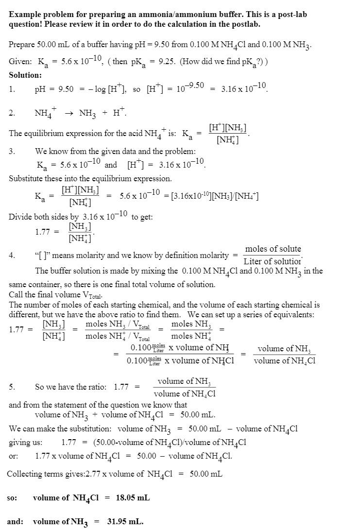 Solved Part B: Ammonia Buffer Three ammonia buffers are | Chegg.com