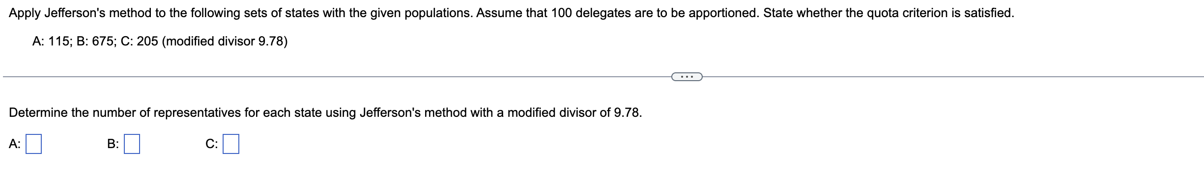 Solved Apply Jefferson's Method To The Following Sets Of | Chegg.com