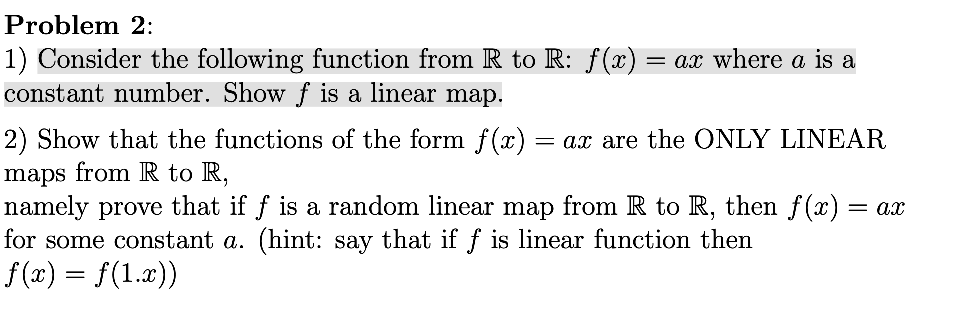Solved Problem 2: 1) Consider the following function from R | Chegg.com