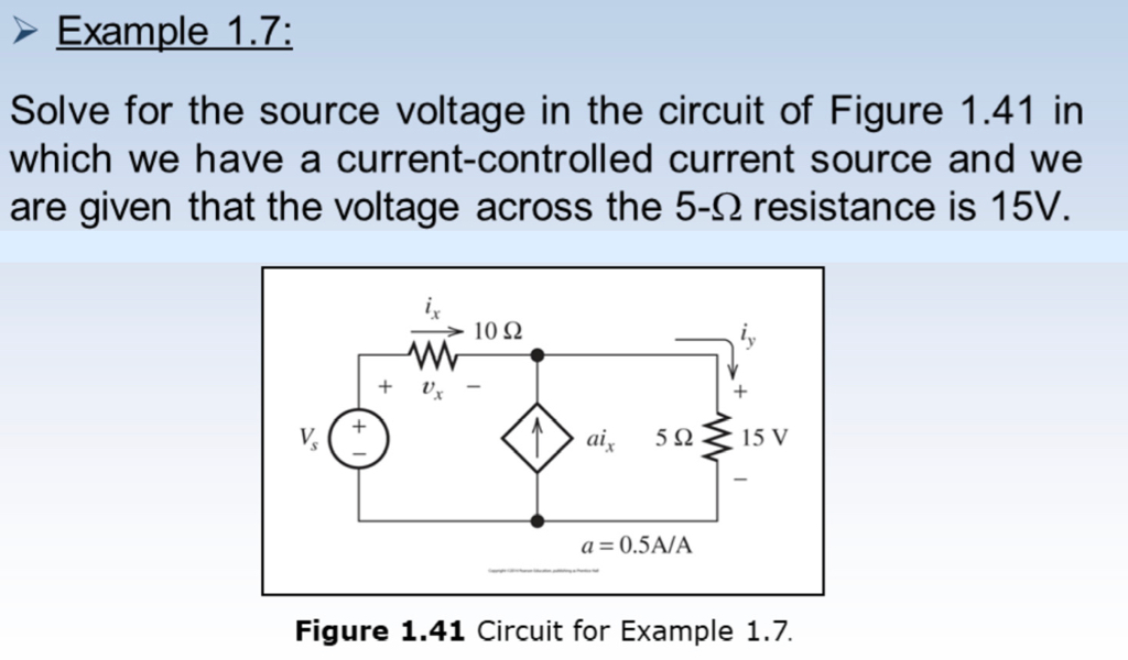 Solved Example 1.7 Solve for the source voltage in the