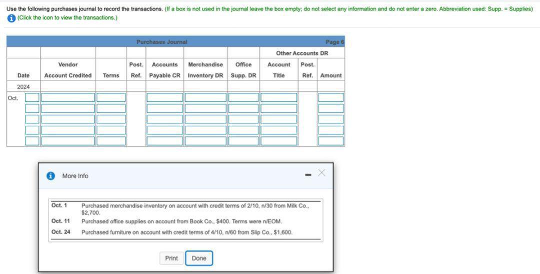 Solved Use the following purchases journal to record the | Chegg.com