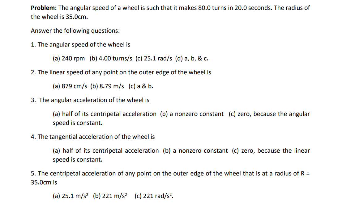 Solved Problem: The angular speed of a wheel is such that it | Chegg.com