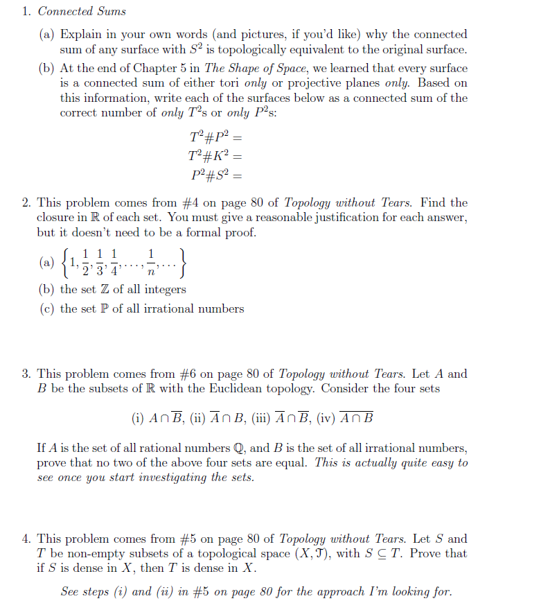 Solved 1. Connected Sums (a) Explain in your own words and