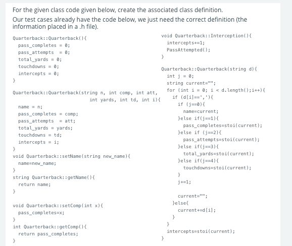 Solved For the given class code given below, create the | Chegg.com