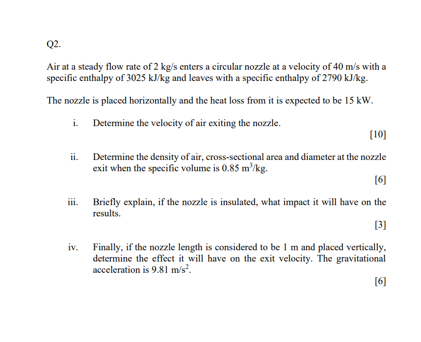 Solved Q2. Air at a steady flow rate of 2 kg/s enters a | Chegg.com