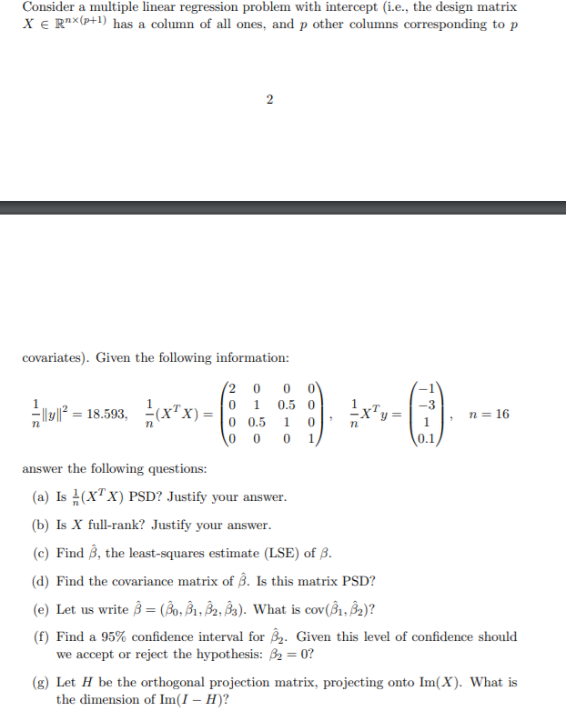 Solved Consider a multiple linear regression problem with | Chegg.com