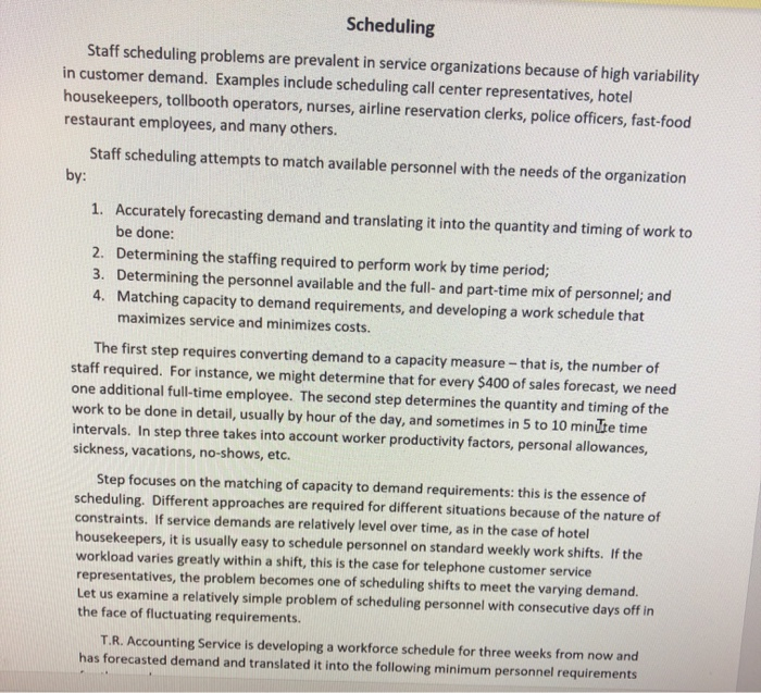 Scheduling Staff scheduling problems are prevalent in | Chegg.com