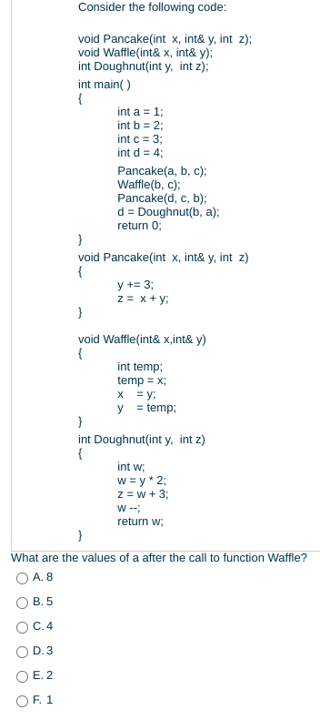 Solved Consider the following code: void Pancake(int x, int& | Chegg.com