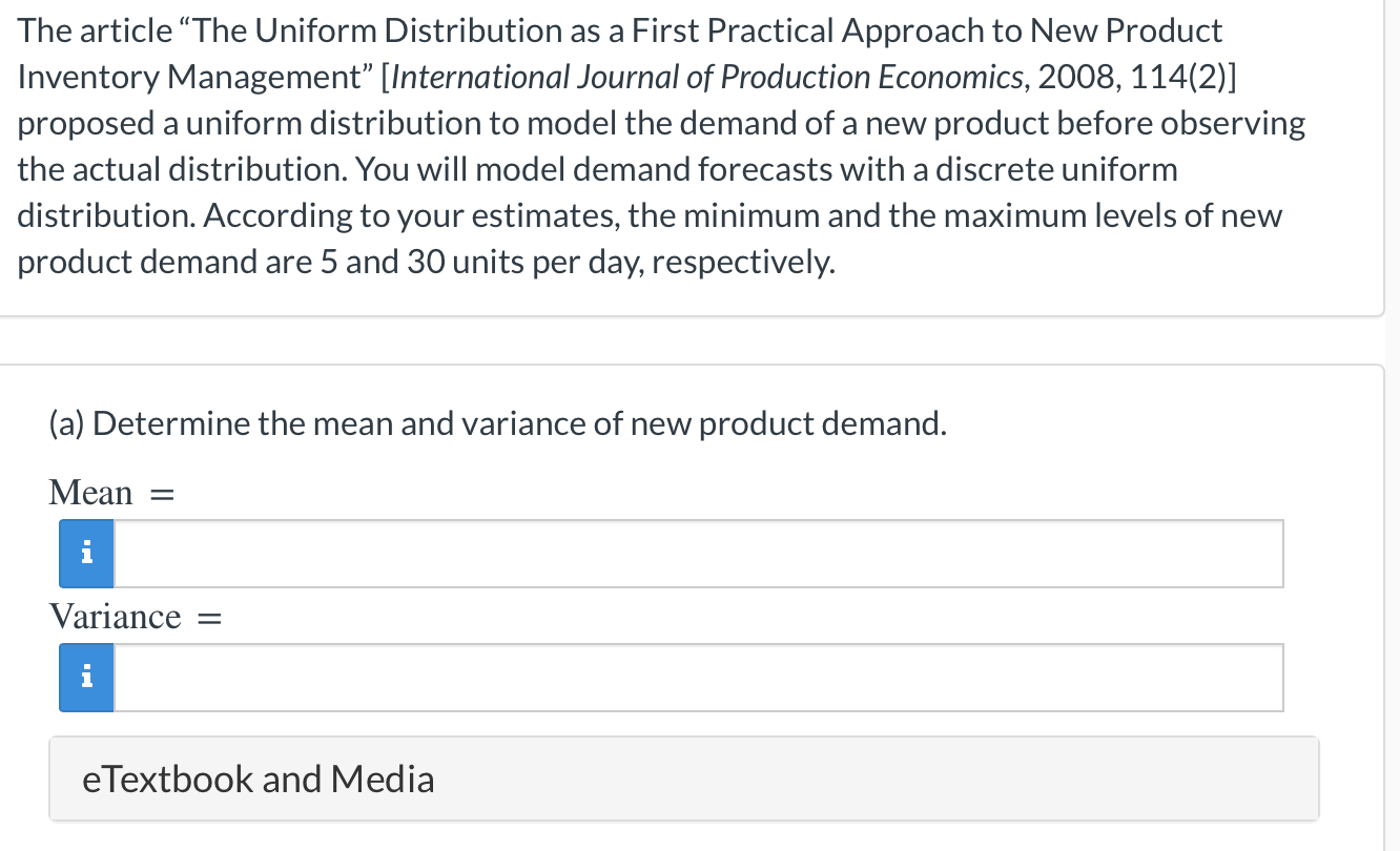 The article The Uniform Distribution as a First Practical Approach to New Product Inventory Management [International Journ