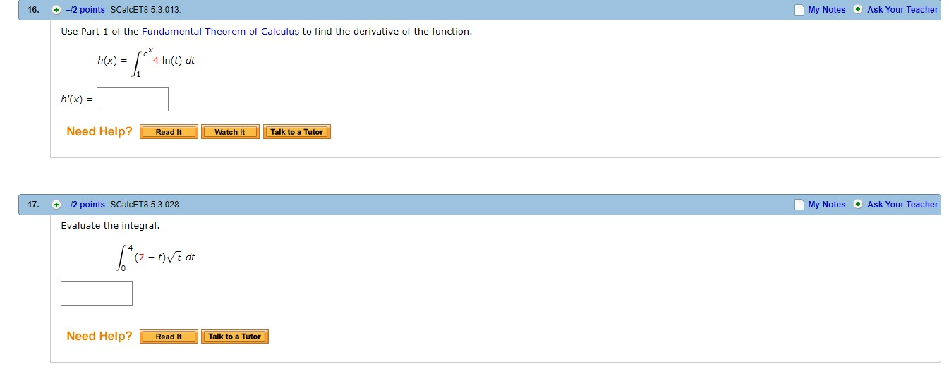 Solved 16. + -12 Points SCalcET8 5.3.013. My Notes + Ask | Chegg.com