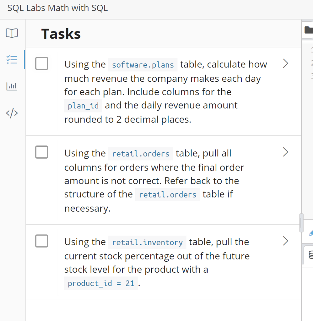 Solved SQL Labs Math with SQL Tasks LUI Using the | Chegg.com