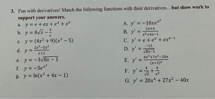 Solved h derivatives! Match the following functions with | Chegg.com