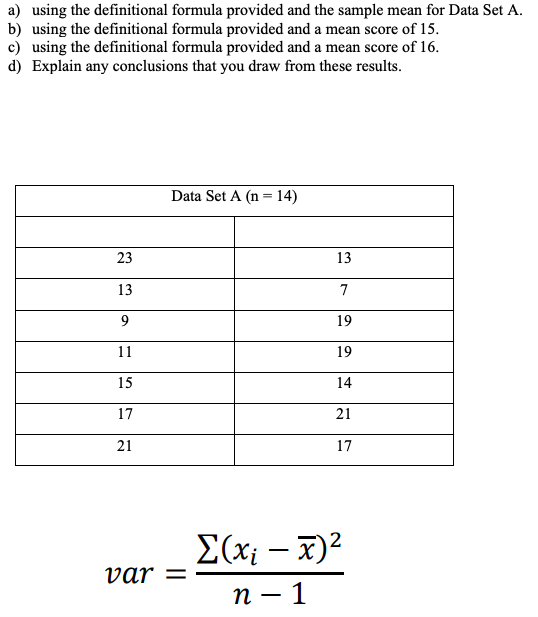 Solved a) using the definitional formula provided and the | Chegg.com