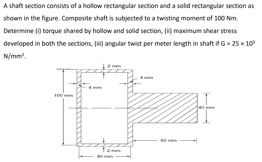 A shaft section consists of a hollow rectangular | Chegg.com