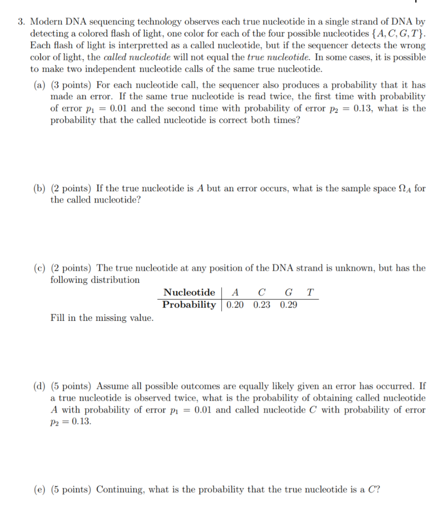 3. Modern DNA sequencing technology observes each | Chegg.com