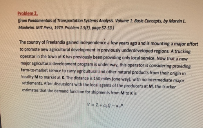 Solved Problem 2. from Fundamentals of Transportation | Chegg.com