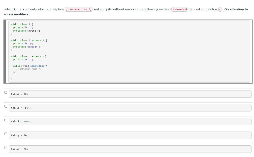 Solved Select ALL statements which can replace / MISSING | Chegg.com