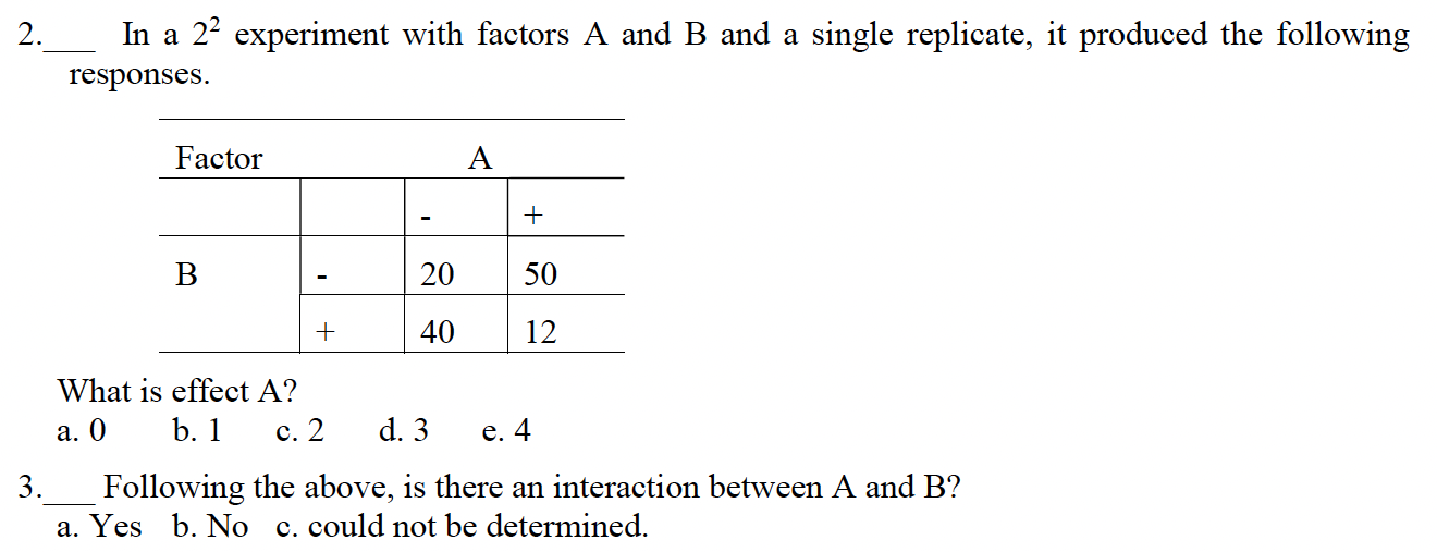 Solved 2. In a 22 experiment with factors A and B and a | Chegg.com