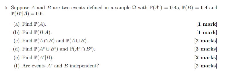 Solved 5. Suppose A and B are two events defined in a sample | Chegg.com