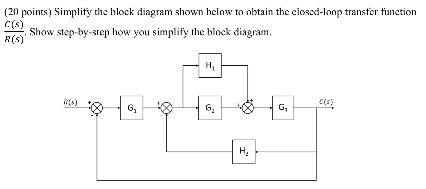 Solved (20 points) Simplify the block diagram shown below to | Chegg.com