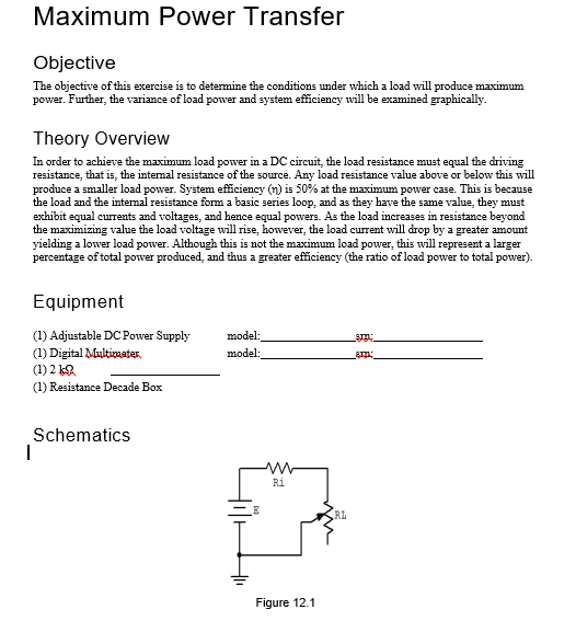 Solved Maximum Power Transfer Objective The objective of | Chegg.com