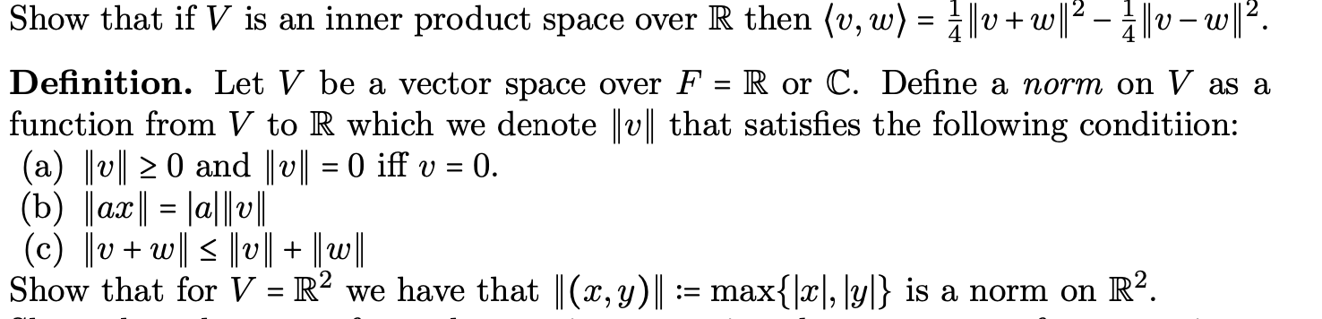 Solved Show that if V is an inner product space over R then | Chegg.com