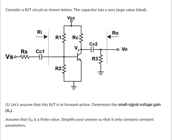 Solved Consider a BJT circuit as shown below. The capacitor | Chegg.com