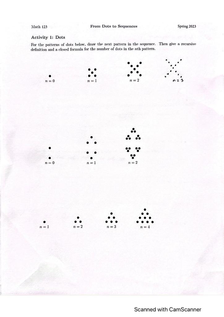 Solved Activity 1: Dots For the patterns of dots below, draw | Chegg.com