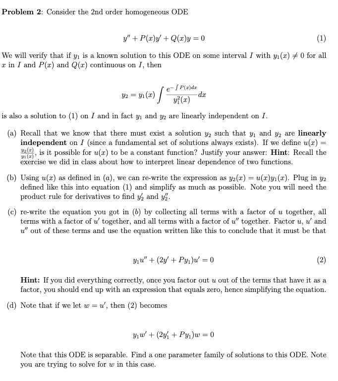 Solved Problem 2: Consider the 2nd order homogeneous ODE y