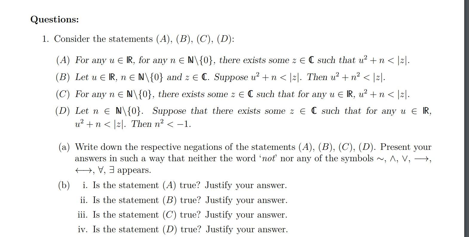 Questions: 1. Consider The Statements (A), (B), (C), | Chegg.com