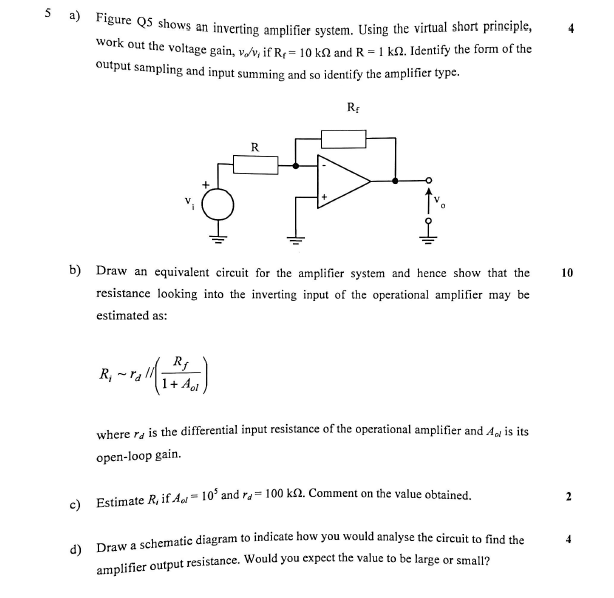 Solved 5 a) Figure Q5 ows an inverting amplifier system. | Chegg.com