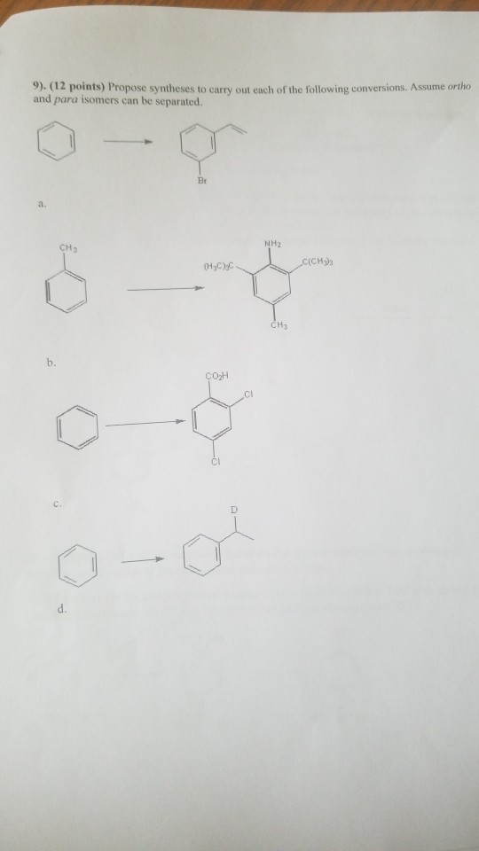 Solved 9). (12 Points) Propose Syntheses To Carry Out Each | Chegg.com