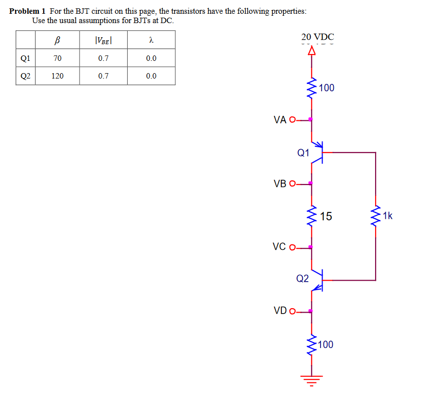 Solved Problem 1 For the BJT circuit on this page, the Circuit Diagram