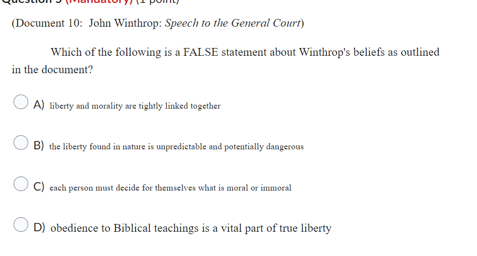 what are the 3 main ideas discussed in winthrop's speech