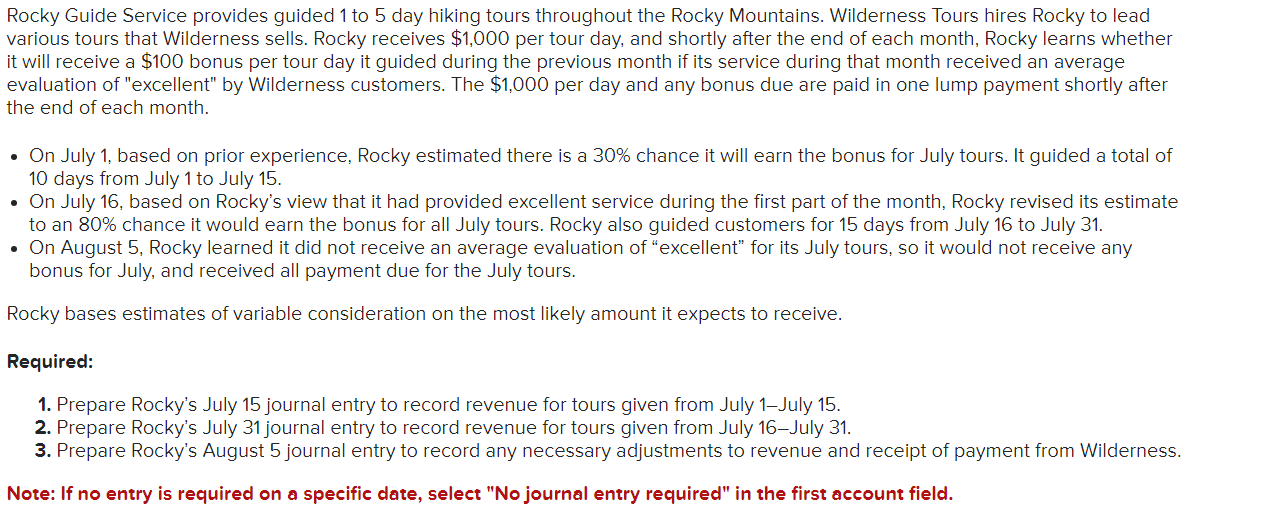 Solved Rocky Guide Service provides guided 1 to 5 day hiking | Chegg.com