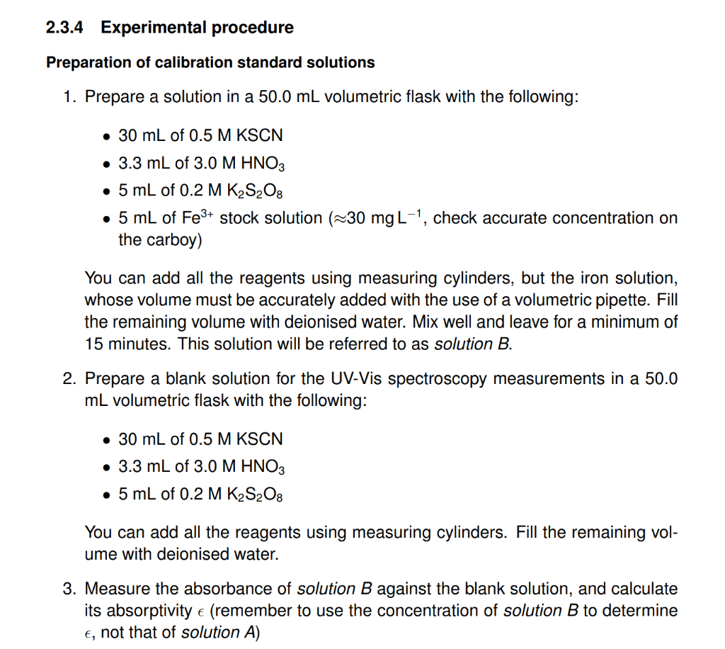 Solved Calibration Sample Preparation Solution B 30 ml of