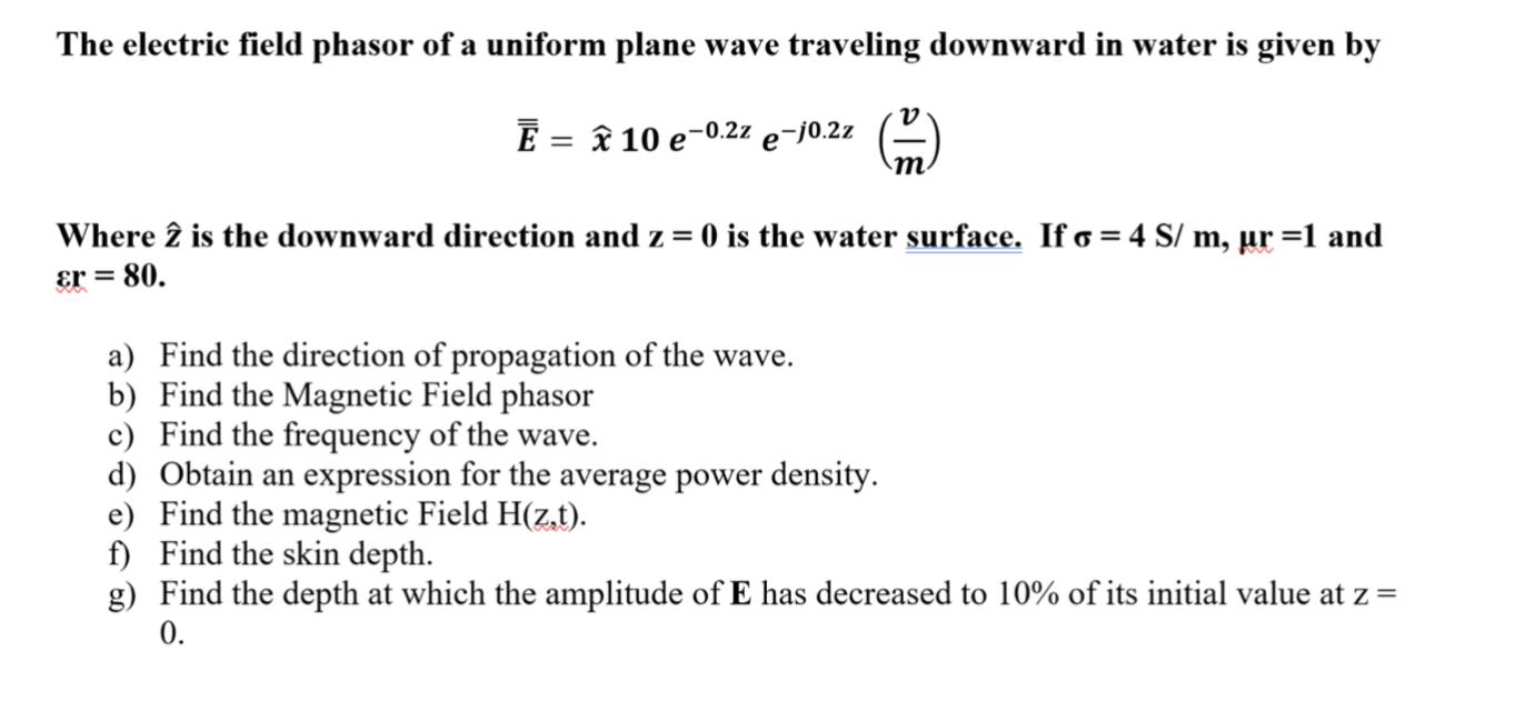 Solved The Electric Field Phasor Of A Uniform Plane Wave Chegg Com