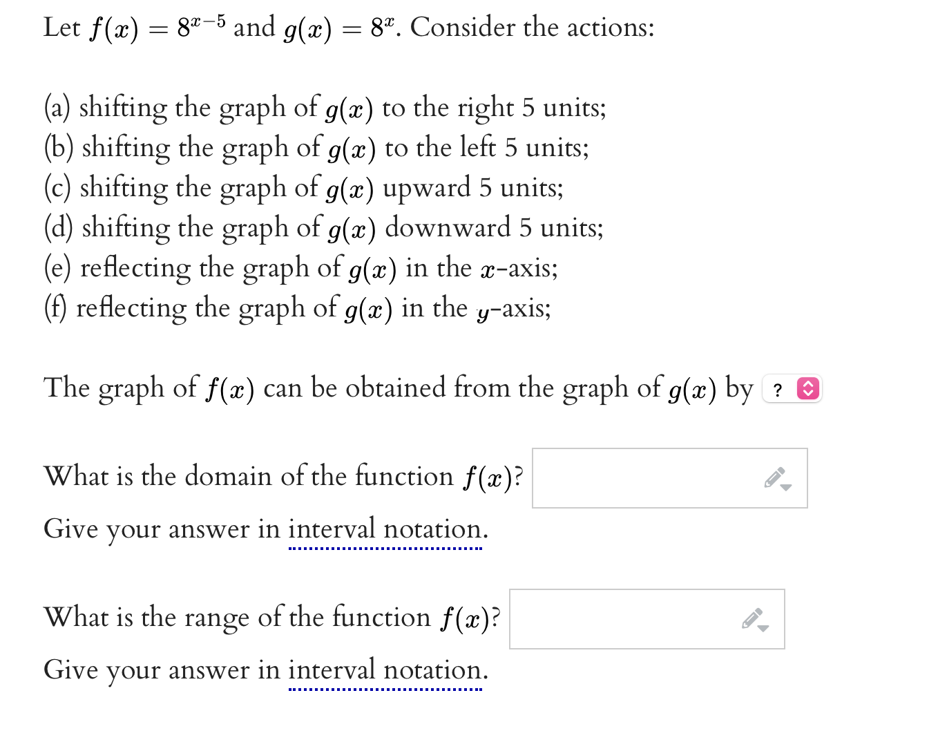 Solved Let F X 8x 5 ﻿and G X 8x ﻿consider The Actions A