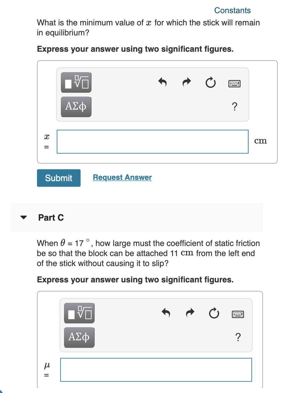 Solved Constants One end of a uniform meter stick is placed | Chegg.com