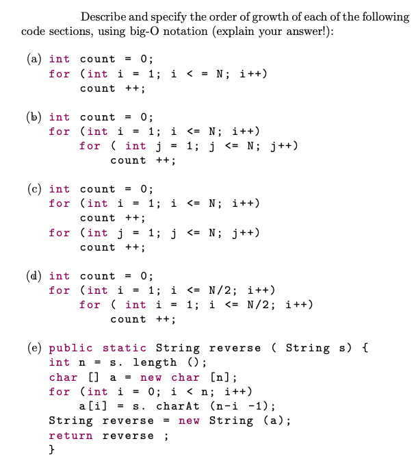 Solved Describe And Specify The Order Of Growth Of Each O Chegg Com