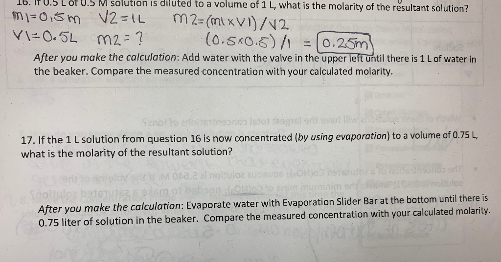 Solved Lot U 5 M Solution Is Diluted To A Volume Of 1 L Chegg Com