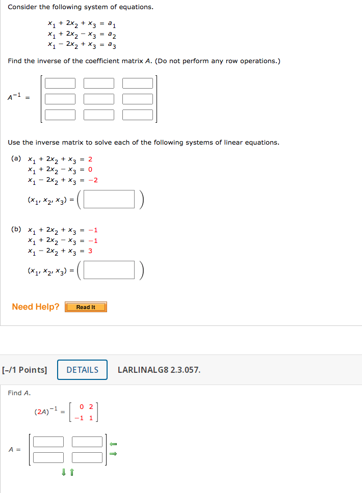 Solved Consider the following system of equations. X1 + 2x2 | Chegg.com